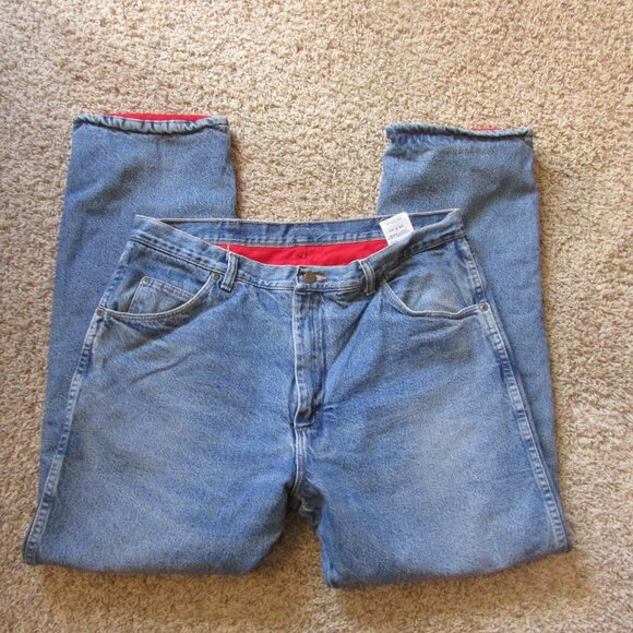 Wrangler Rugged Wear 38X32 Fleece Lined Warm Heavy Jeans Zip Fly Blue - Picture 1 of 3
